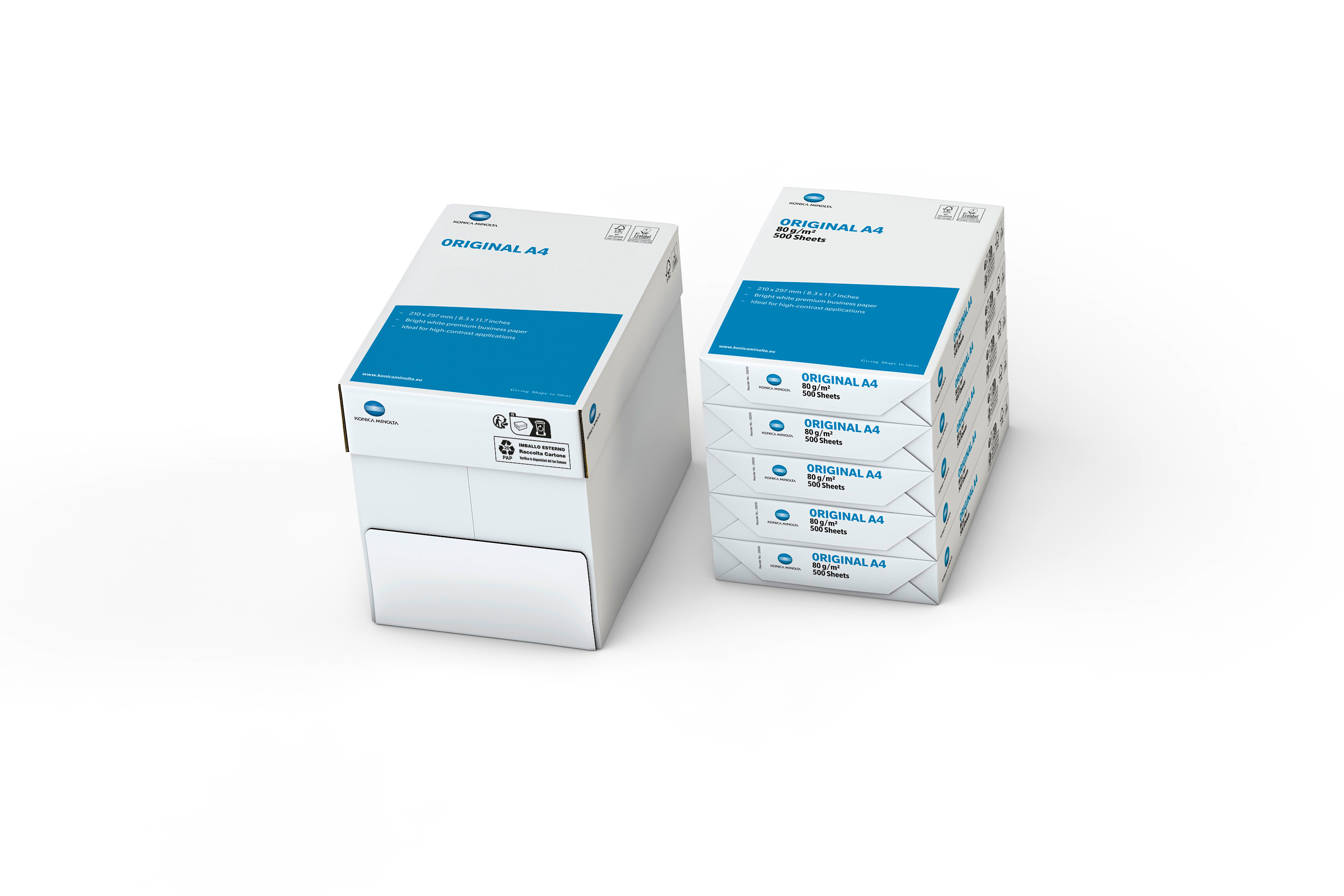 Konica Minolta Kopierpapier Original, A4, Premium, 80g, 2.500 Blatt, Maxi-Box