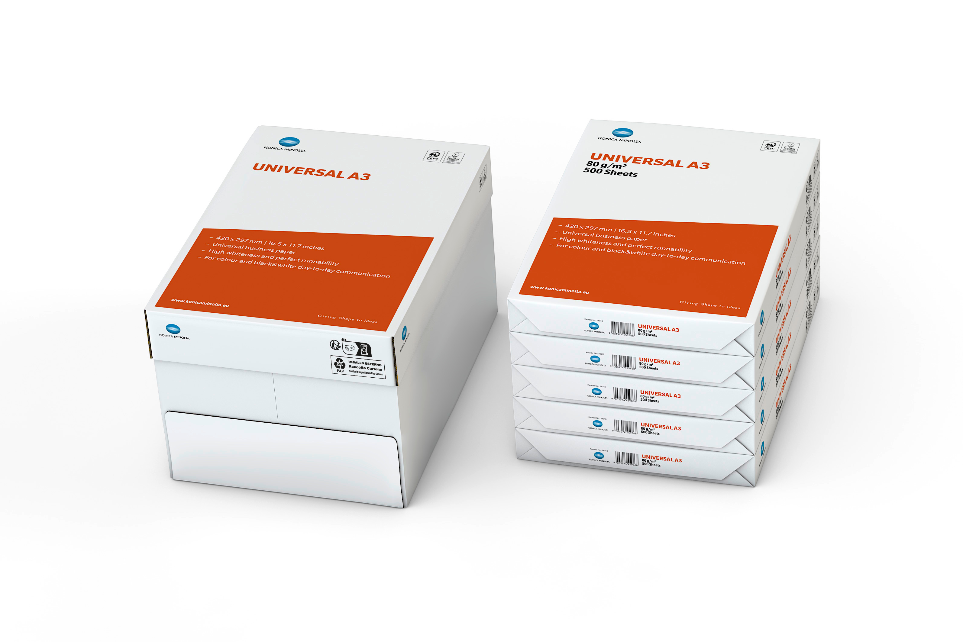 Konica Minolta Kopierpapier Universal, A3, 80g, 2.500 Blatt, Maxi-Box