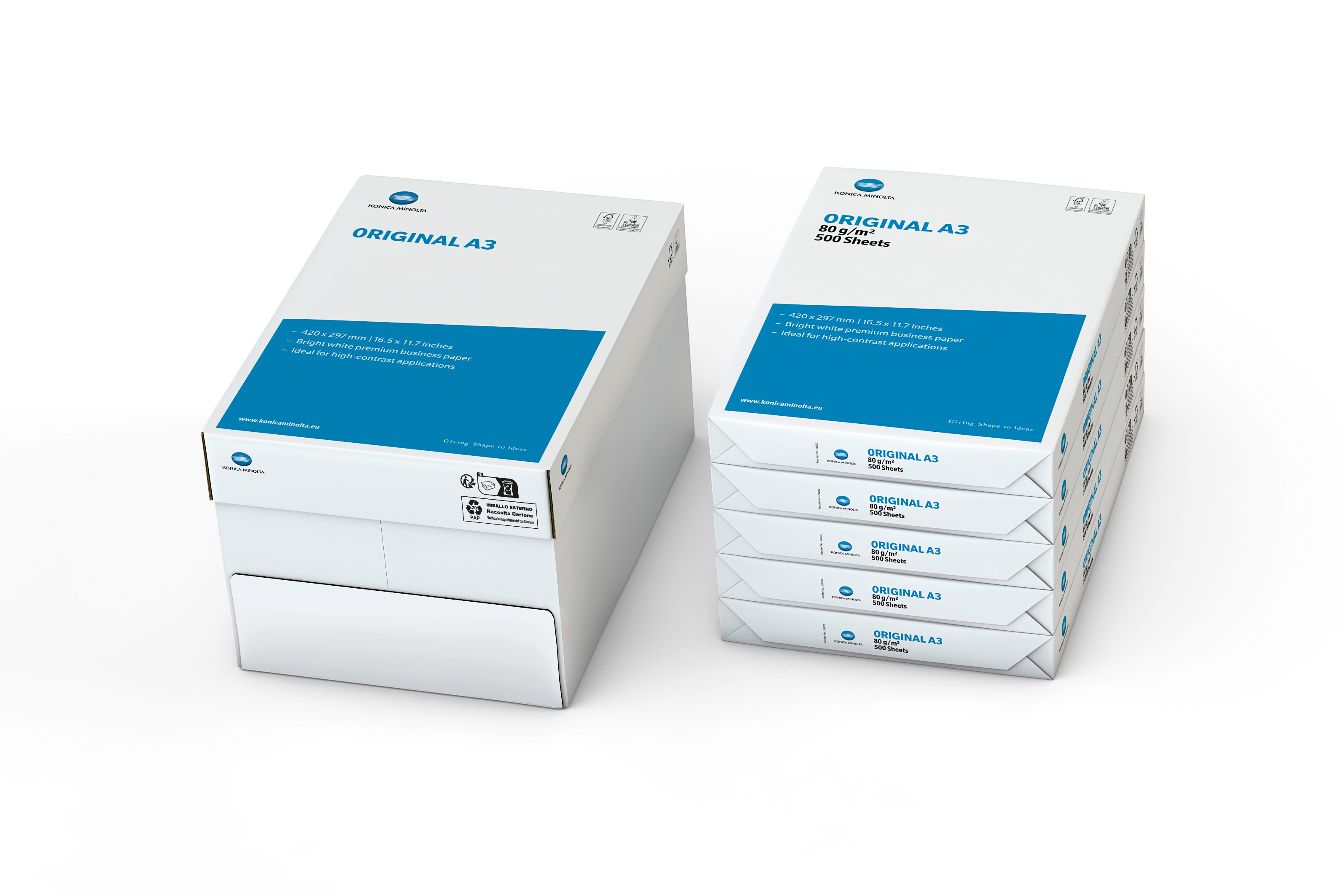Konica Minolta Kopierpapier Original, A3, Premium, 80g, 2.500 Blatt, Maxi-Box