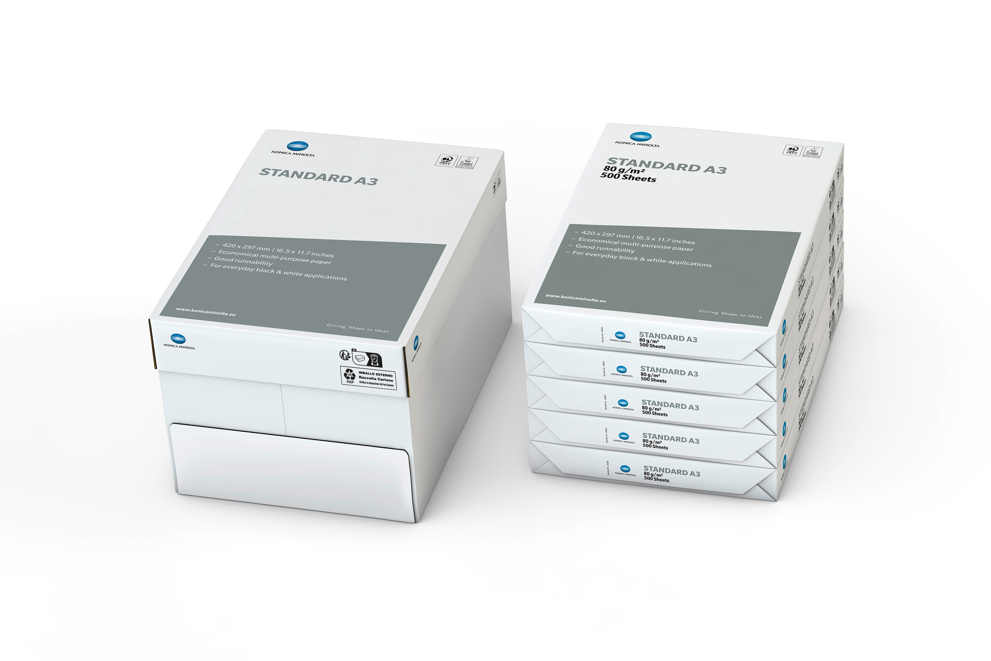 Konica Minolta Kopierpapier Standard, A3, 80g, 2.500 Blatt, Maxi-Box