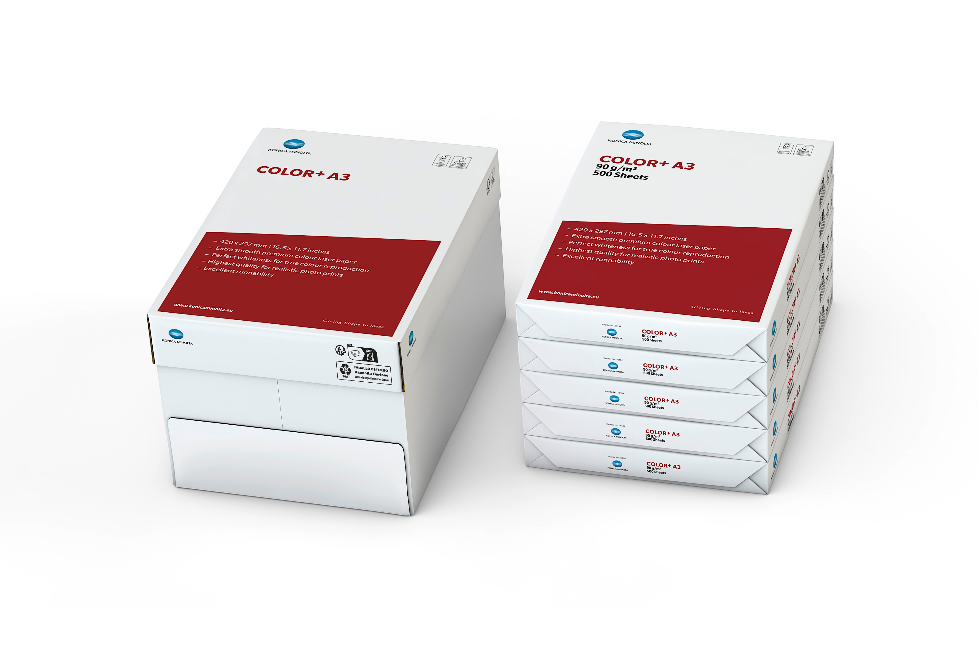 Konica Minolta Kopierpapier Color+, A3, 90g, 2.500 Blatt, Maxi-Box